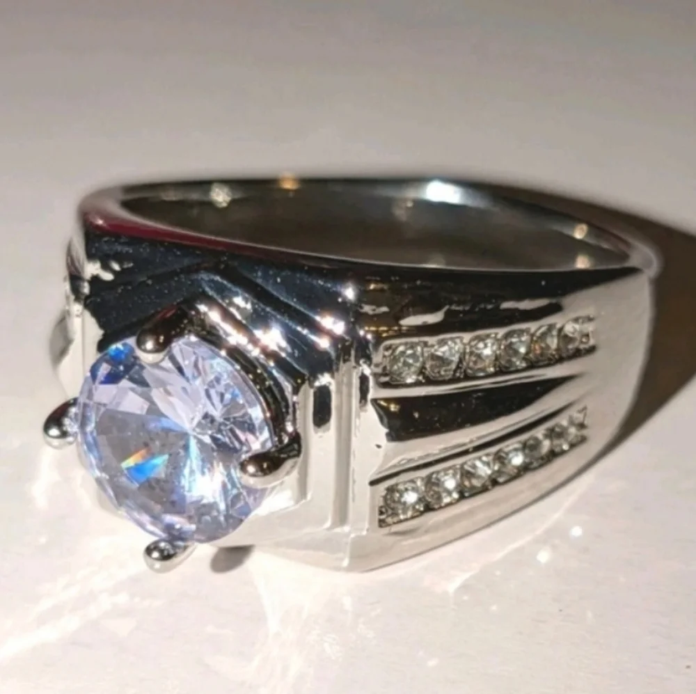 Mens Engagement 14k White Gold Plated Ring Sz 11